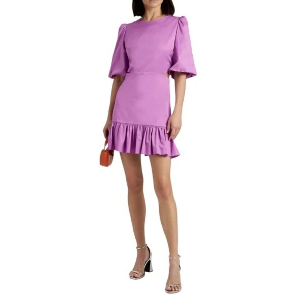 VERONICA BEARD Iker Cutout Ruffled Cotton Mini Dress in Vivid Orchid Sz 2 NWT